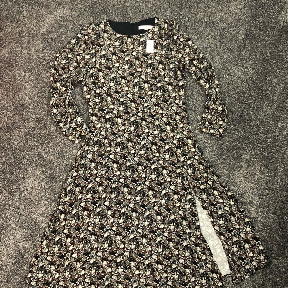 NWT LOFT dress. Black with taupe, beige and olive floral pr